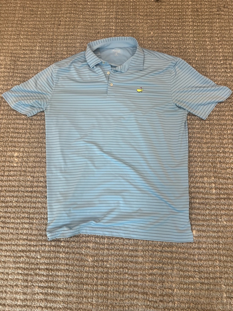 Masters Sky Blue Polo With Thin Navy Stripes